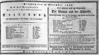 Theaterzettel (Oper und Burgtheater in Wien) 18261114 Seite: 1