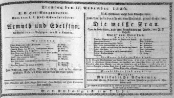 Theaterzettel (Oper und Burgtheater in Wien) 18261117 Seite: 1
