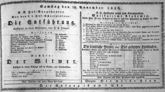 Theaterzettel (Oper und Burgtheater in Wien) 18261118 Seite: 1