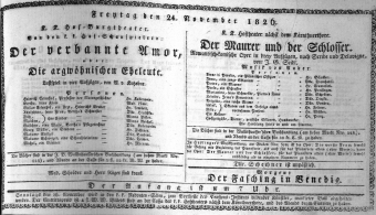 Theaterzettel (Oper und Burgtheater in Wien) 18261124 Seite: 1
