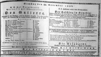 Theaterzettel (Oper und Burgtheater in Wien) 18261125 Seite: 1