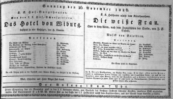 Theaterzettel (Oper und Burgtheater in Wien) 18261126 Seite: 1