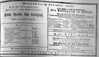Theaterzettel (Oper und Burgtheater in Wien) 18261129 Seite: 1