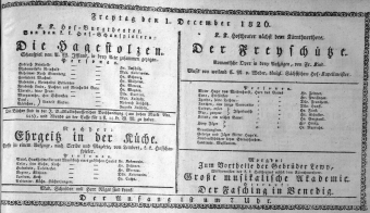 Theaterzettel (Oper und Burgtheater in Wien) 18261201 Seite: 1