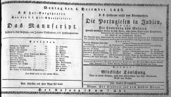 Theaterzettel (Oper und Burgtheater in Wien) 18261204 Seite: 1