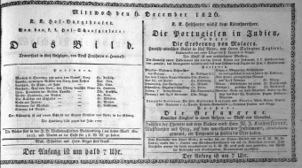 Theaterzettel (Oper und Burgtheater in Wien) 18261206 Seite: 1