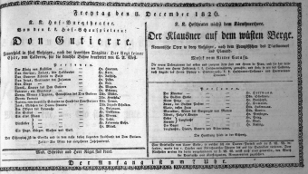 Theaterzettel (Oper und Burgtheater in Wien) 18261208 Seite: 1