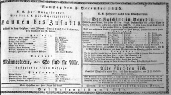 Theaterzettel (Oper und Burgtheater in Wien) 18261209 Seite: 1