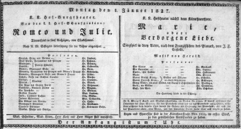 Theaterzettel (Oper und Burgtheater in Wien) 18270101 Seite: 1