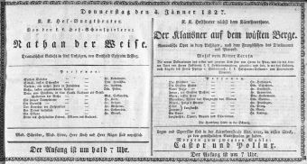 Theaterzettel (Oper und Burgtheater in Wien) 18270104 Seite: 1