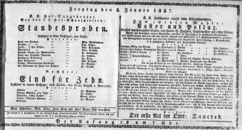 Theaterzettel (Oper und Burgtheater in Wien) 18270105 Seite: 1
