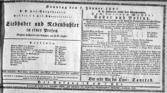 Theaterzettel (Oper und Burgtheater in Wien) 18270107 Seite: 1