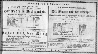 Theaterzettel (Oper und Burgtheater in Wien) 18270108 Seite: 1