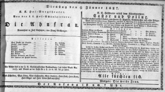 Theaterzettel (Oper und Burgtheater in Wien) 18270109 Seite: 1