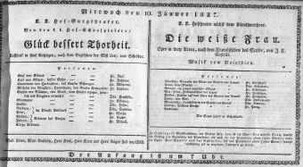 Theaterzettel (Oper und Burgtheater in Wien) 18270110 Seite: 1