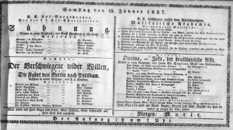 Theaterzettel (Oper und Burgtheater in Wien) 18270113 Seite: 1