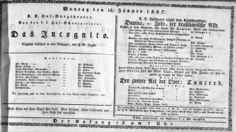 Theaterzettel (Oper und Burgtheater in Wien) 18270115 Seite: 1