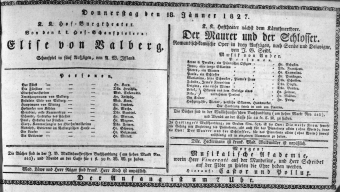 Theaterzettel (Oper und Burgtheater in Wien) 18270118 Seite: 1