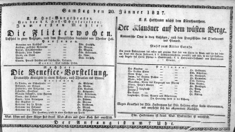 Theaterzettel (Oper und Burgtheater in Wien) 18270120 Seite: 1