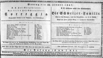 Theaterzettel (Oper und Burgtheater in Wien) 18270122 Seite: 1