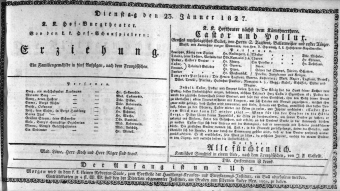 Theaterzettel (Oper und Burgtheater in Wien) 18270123 Seite: 1
