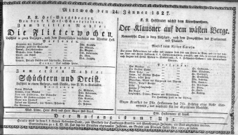 Theaterzettel (Oper und Burgtheater in Wien) 18270124 Seite: 1