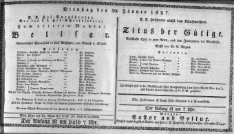 Theaterzettel (Oper und Burgtheater in Wien) 18270130 Seite: 1