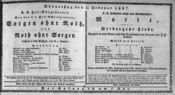 Theaterzettel (Oper und Burgtheater in Wien) 18270201 Seite: 1