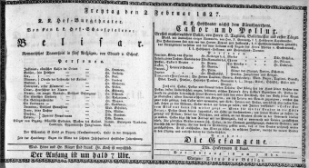 Theaterzettel (Oper und Burgtheater in Wien) 18270202 Seite: 1