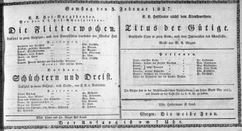 Theaterzettel (Oper und Burgtheater in Wien) 18270203 Seite: 1