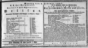 Theaterzettel (Oper und Burgtheater in Wien) 18270205 Seite: 1