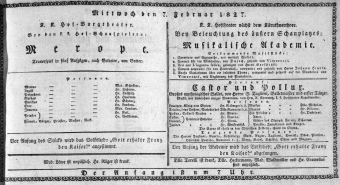Theaterzettel (Oper und Burgtheater in Wien) 18270207 Seite: 1
