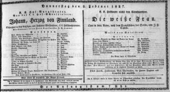 Theaterzettel (Oper und Burgtheater in Wien) 18270208 Seite: 1