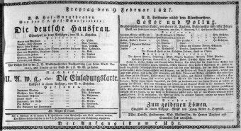 Theaterzettel (Oper und Burgtheater in Wien) 18270209 Seite: 1