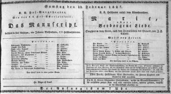 Theaterzettel (Oper und Burgtheater in Wien) 18270210 Seite: 1