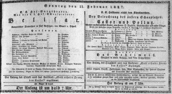 Theaterzettel (Oper und Burgtheater in Wien) 18270211 Seite: 1