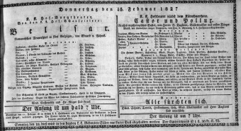 Theaterzettel (Oper und Burgtheater in Wien) 18270215 Seite: 1
