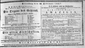 Theaterzettel (Oper und Burgtheater in Wien) 18270220 Seite: 1