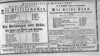 Theaterzettel (Oper und Burgtheater in Wien) 18270222 Seite: 1