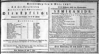 Theaterzettel (Oper und Burgtheater in Wien) 18270308 Seite: 1