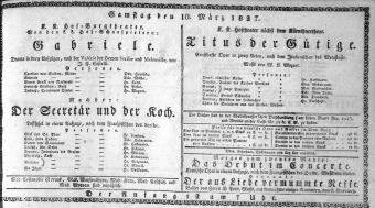 Theaterzettel (Oper und Burgtheater in Wien) 18270310 Seite: 1