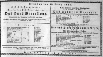 Theaterzettel (Oper und Burgtheater in Wien) 18270311 Seite: 1