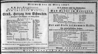 Theaterzettel (Oper und Burgtheater in Wien) 18270314 Seite: 1