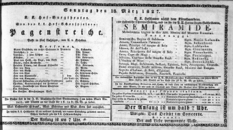 Theaterzettel (Oper und Burgtheater in Wien) 18270318 Seite: 1