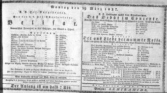 Theaterzettel (Oper und Burgtheater in Wien) 18270319 Seite: 1