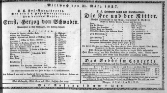 Theaterzettel (Oper und Burgtheater in Wien) 18270321 Seite: 1