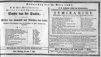 Theaterzettel (Oper und Burgtheater in Wien) 18270322 Seite: 1