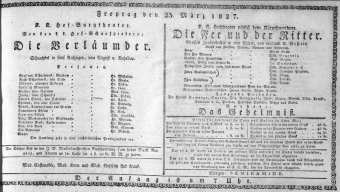 Theaterzettel (Oper und Burgtheater in Wien) 18270323 Seite: 1