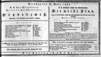 Theaterzettel (Oper und Burgtheater in Wien) 18270327 Seite: 1