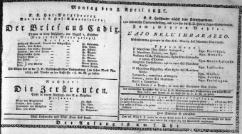 Theaterzettel (Oper und Burgtheater in Wien) 18270402 Seite: 1